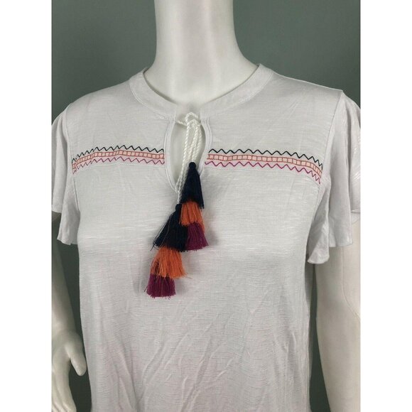 NWT Women's Neiman Marcus White Embroidered Tassel Tie Top Sz Large - Picture 5 of 10